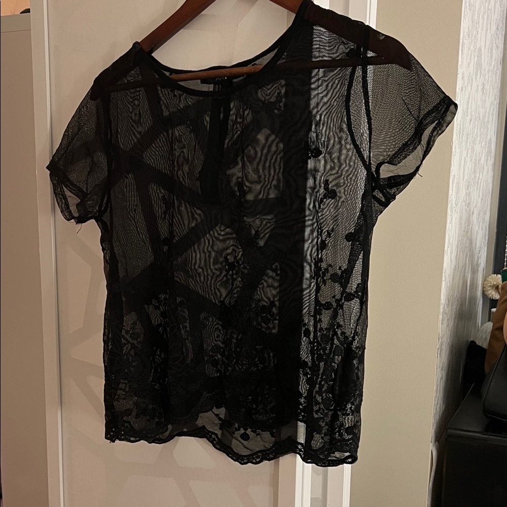 Forever 21 Black Sheer Lace Blouse
